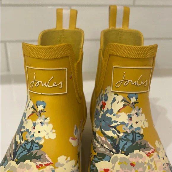 Joules Yellow Floral Ankle Rain Boots - Picture 3 of 8
